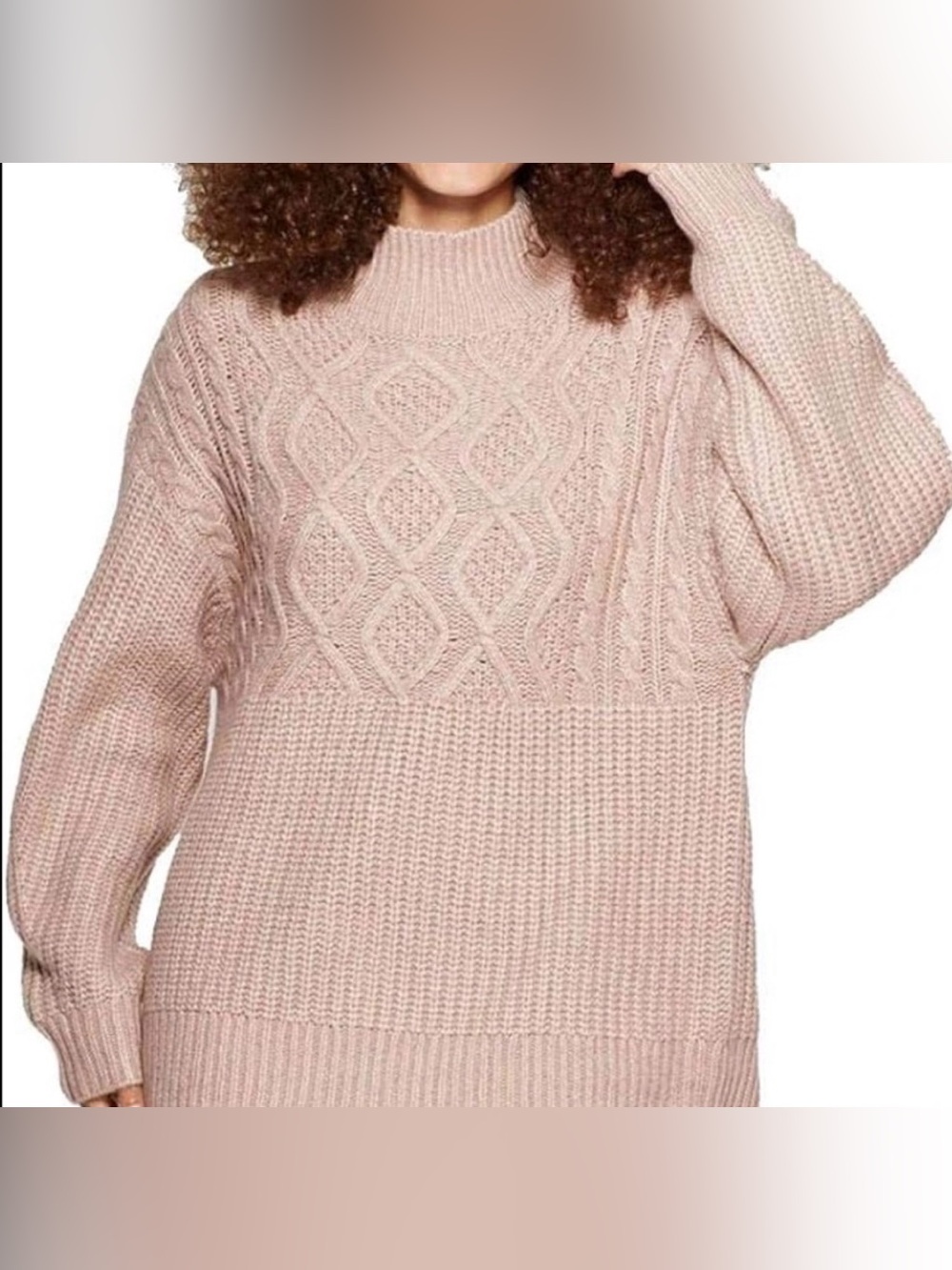 A New Day Cable Knit Mock Turtleneck Pullover Cozy Fall Sweater Dusty Mauve M
